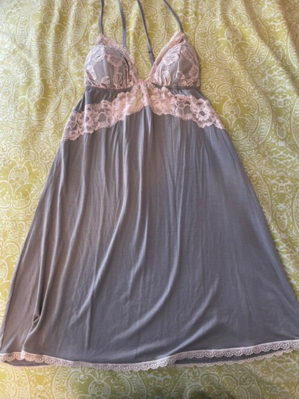 NWT-Victoria's Secret Teddy, Gray with pink lace, size small